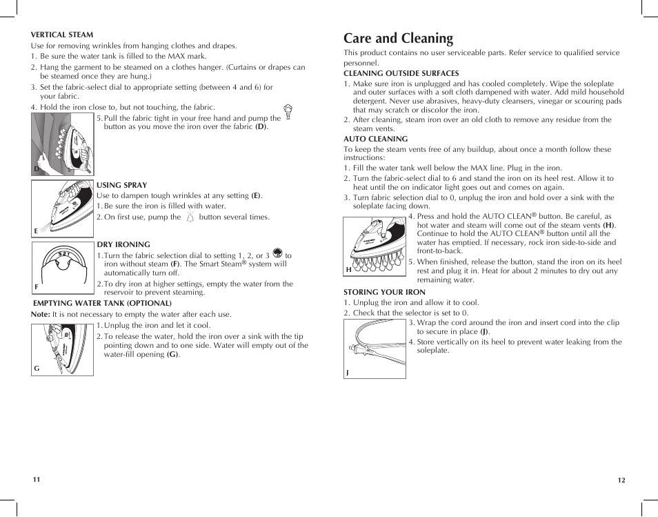 Care and cleaning | Black & Decker Avant Steam F985 User Manual | Page 7 / 11