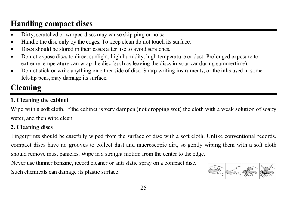 Handling compact discs, Cleaning | Hyundai H-CD7011 User Manual | Page 25 / 56