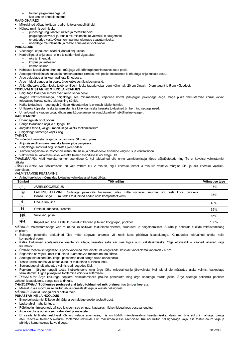 Scarlett SC-290 User Manual | Page 20 / 31