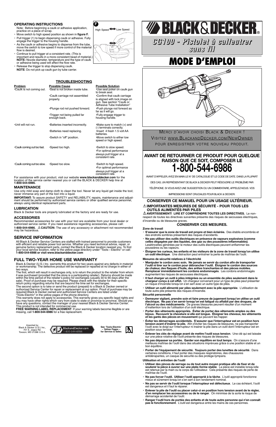 Mode d’emploi | Black & Decker CG100 User Manual | Page 2 / 5