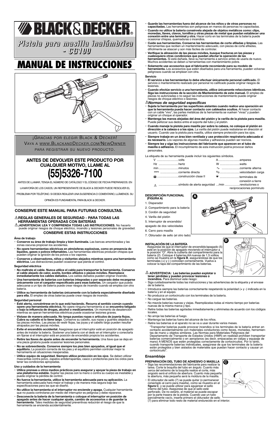 Manual de instrucciones | Black & Decker CG100 User Manual | Page 4 / 5