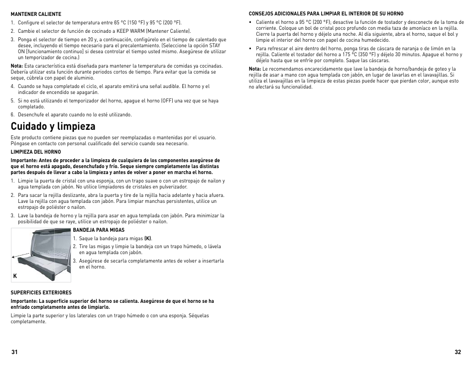 Cuidado y limpieza | Black & Decker Perfect Broil CTO4300BUC User Manual | Page 17 / 33