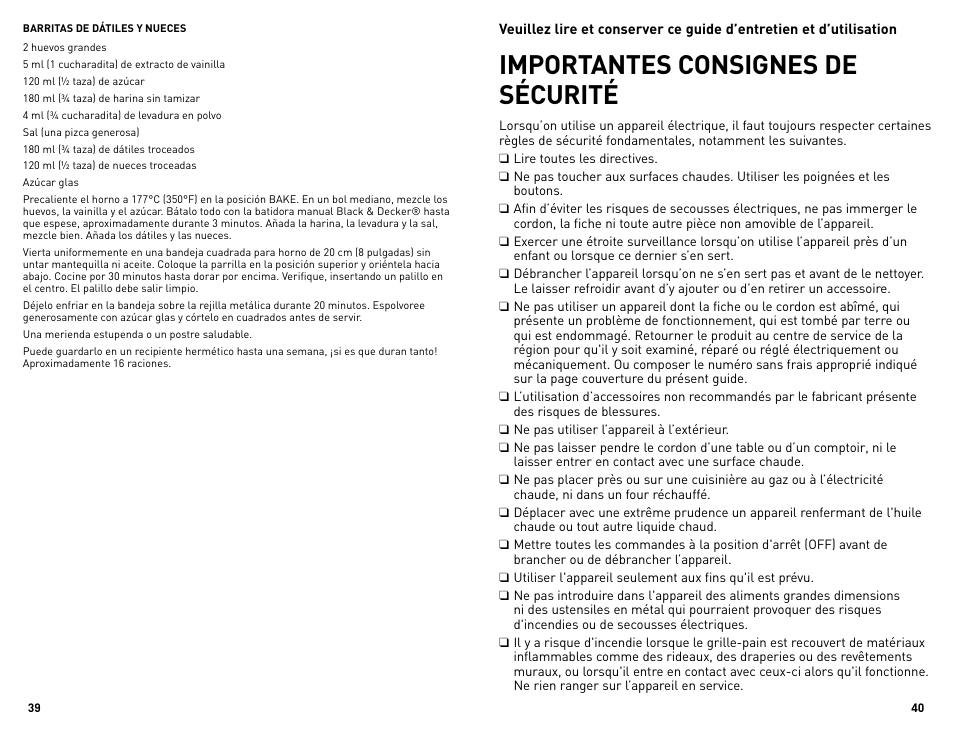 Importantes consignes de sécurité | Black & Decker Perfect Broil CTO4300BUC User Manual | Page 21 / 33