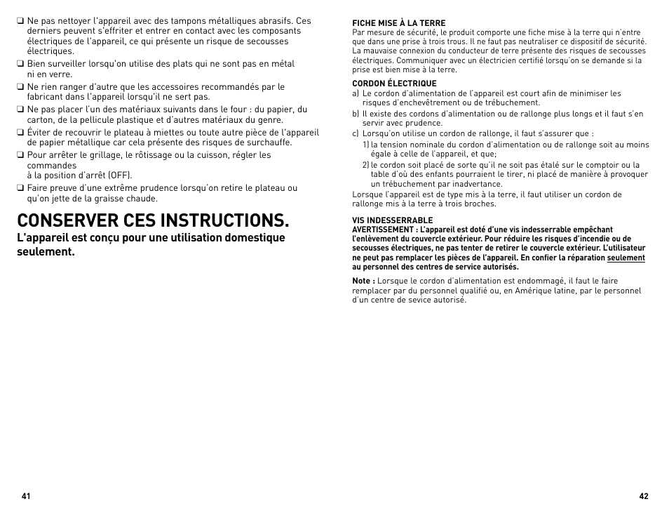 Conserver ces instructions | Black & Decker Perfect Broil CTO4300BUC User Manual | Page 22 / 33