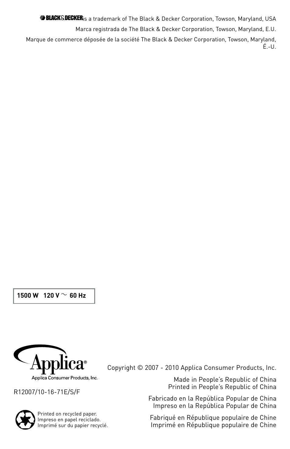 Black & Decker Perfect Broil CTO4300BUC User Manual | Page 33 / 33