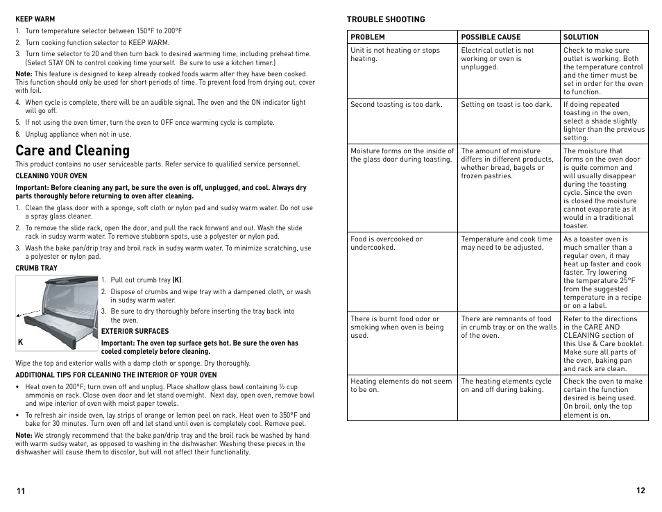 Care and cleaning | Black & Decker Perfect Broil CTO4300BUC User Manual | Page 7 / 33
