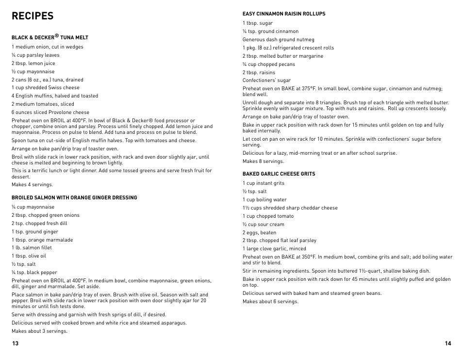 Recipes | Black & Decker Perfect Broil CTO4300BUC User Manual | Page 8 / 33