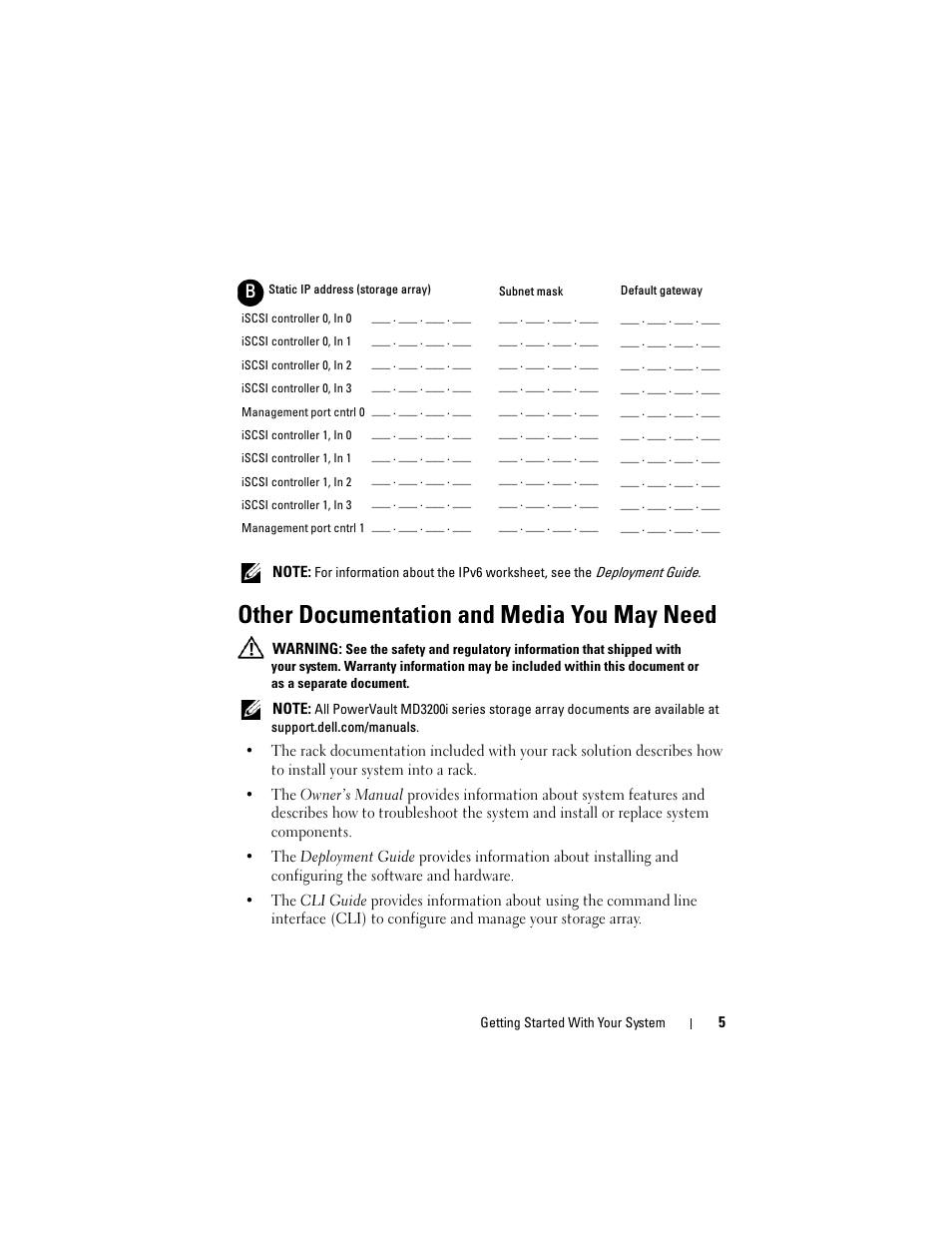 Other documentation and media you may need | Dell PowerVault MD3220i User Manual | Page 7 / 222