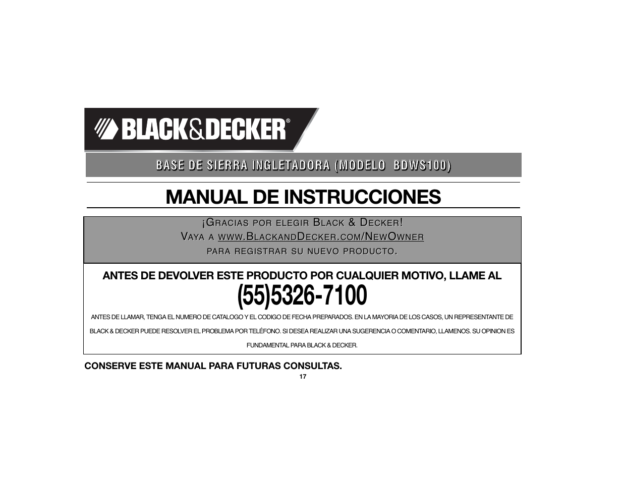 Manual de instrucciones | Black & Decker BDWS100 User Manual | Page 17 / 24