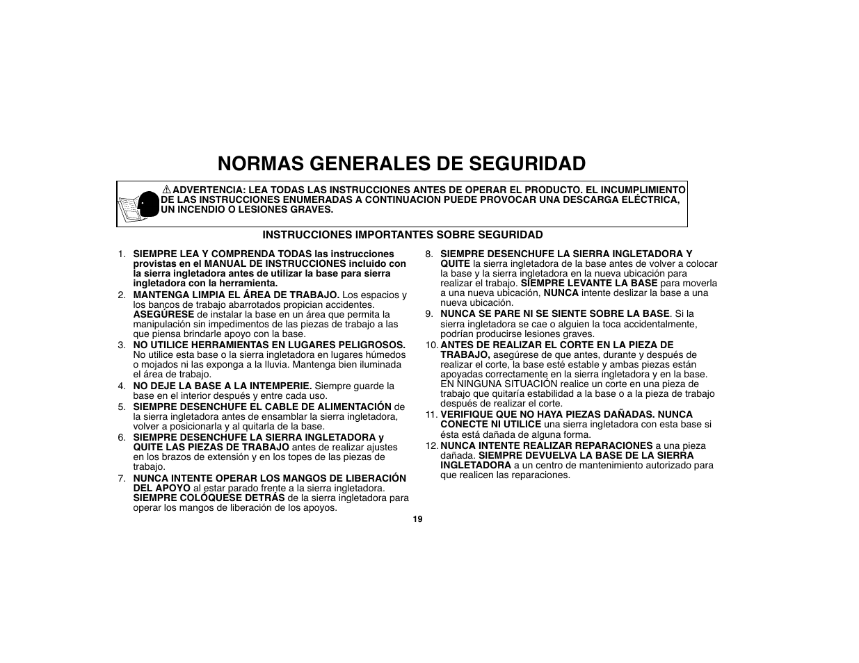 Normas generales de seguridad | Black & Decker BDWS100 User Manual | Page 19 / 24