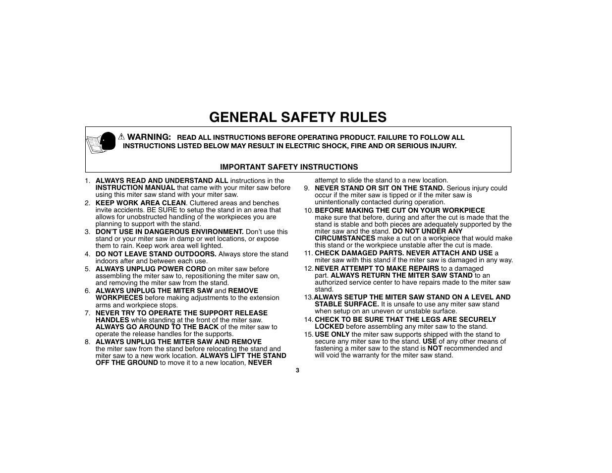 General safety rules | Black & Decker BDWS100 User Manual | Page 3 / 24