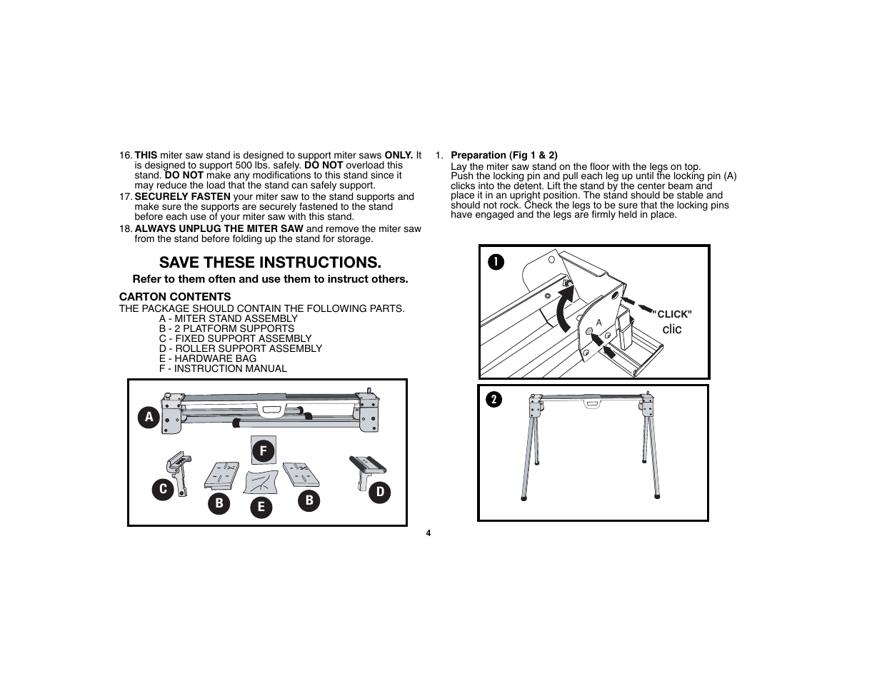 Save these instructions | Black & Decker BDWS100 User Manual | Page 4 / 24