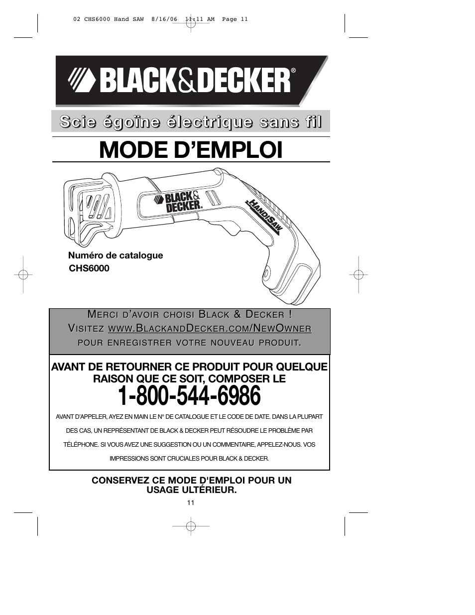 Mode d’emploi | Black & Decker CHS6000 User Manual | Page 11 / 34