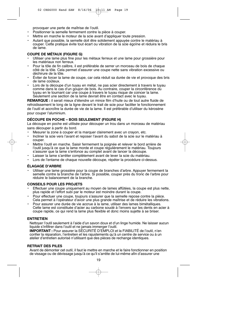 Black & Decker CHS6000 User Manual | Page 19 / 34