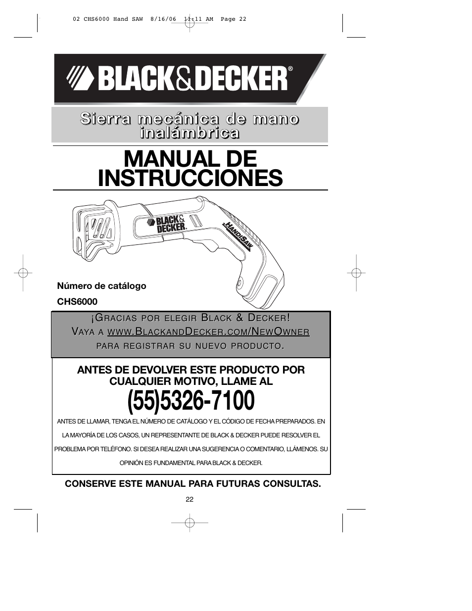 Manual de instrucciones | Black & Decker CHS6000 User Manual | Page 22 / 34