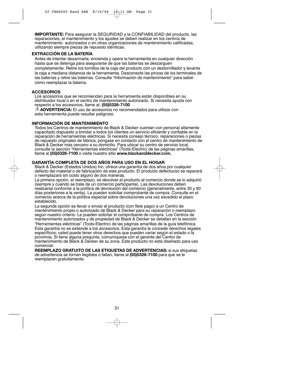 Black & Decker CHS6000 User Manual | Page 31 / 34