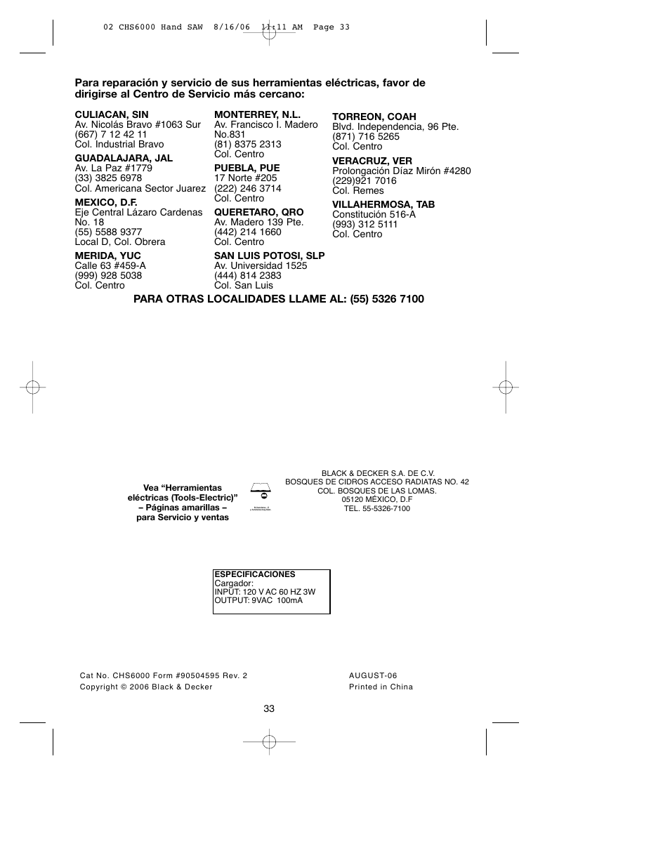Black & Decker CHS6000 User Manual | Page 33 / 34