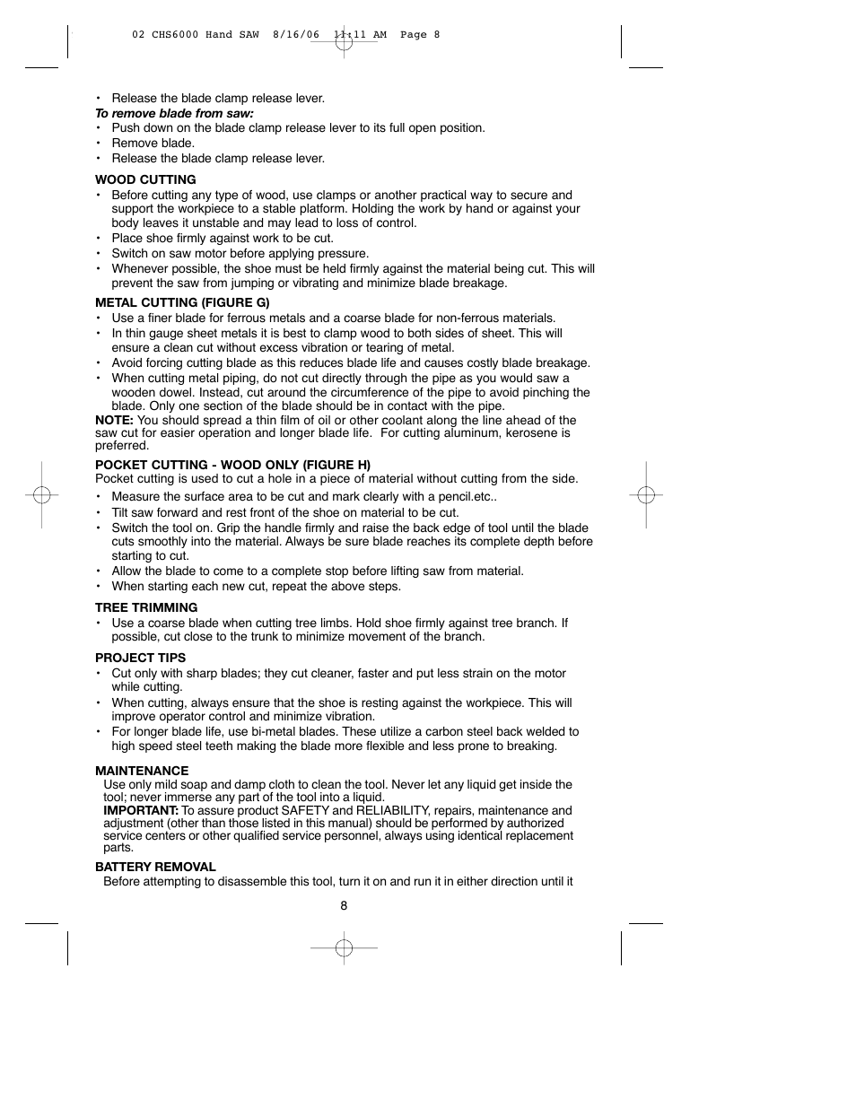 Black & Decker CHS6000 User Manual | Page 8 / 34