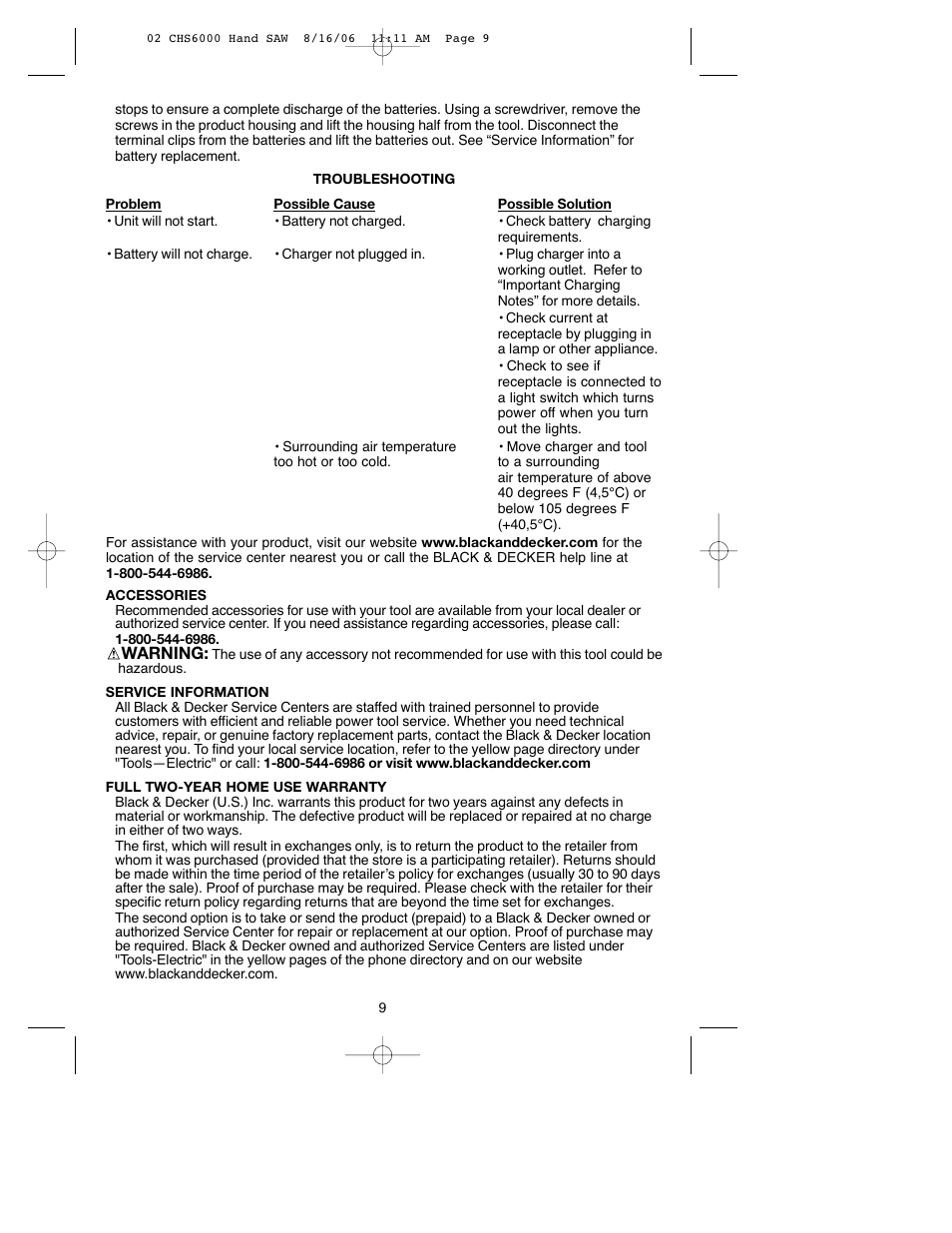 Black & Decker CHS6000 User Manual | Page 9 / 34