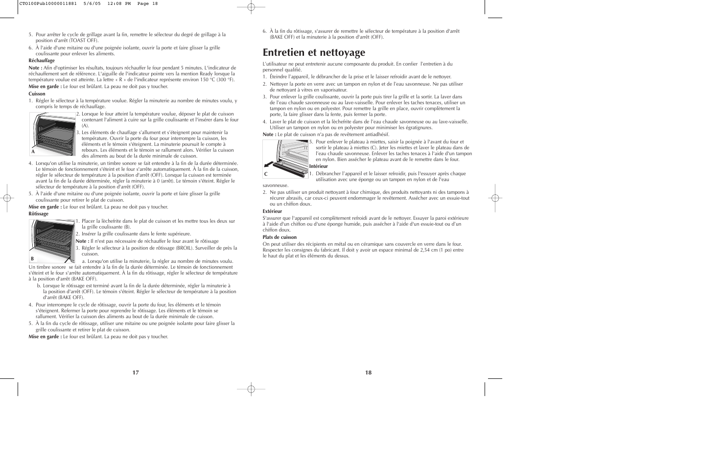 Entretien et nettoyage | Black & Decker CTO100 Series User Manual | Page 10 / 13