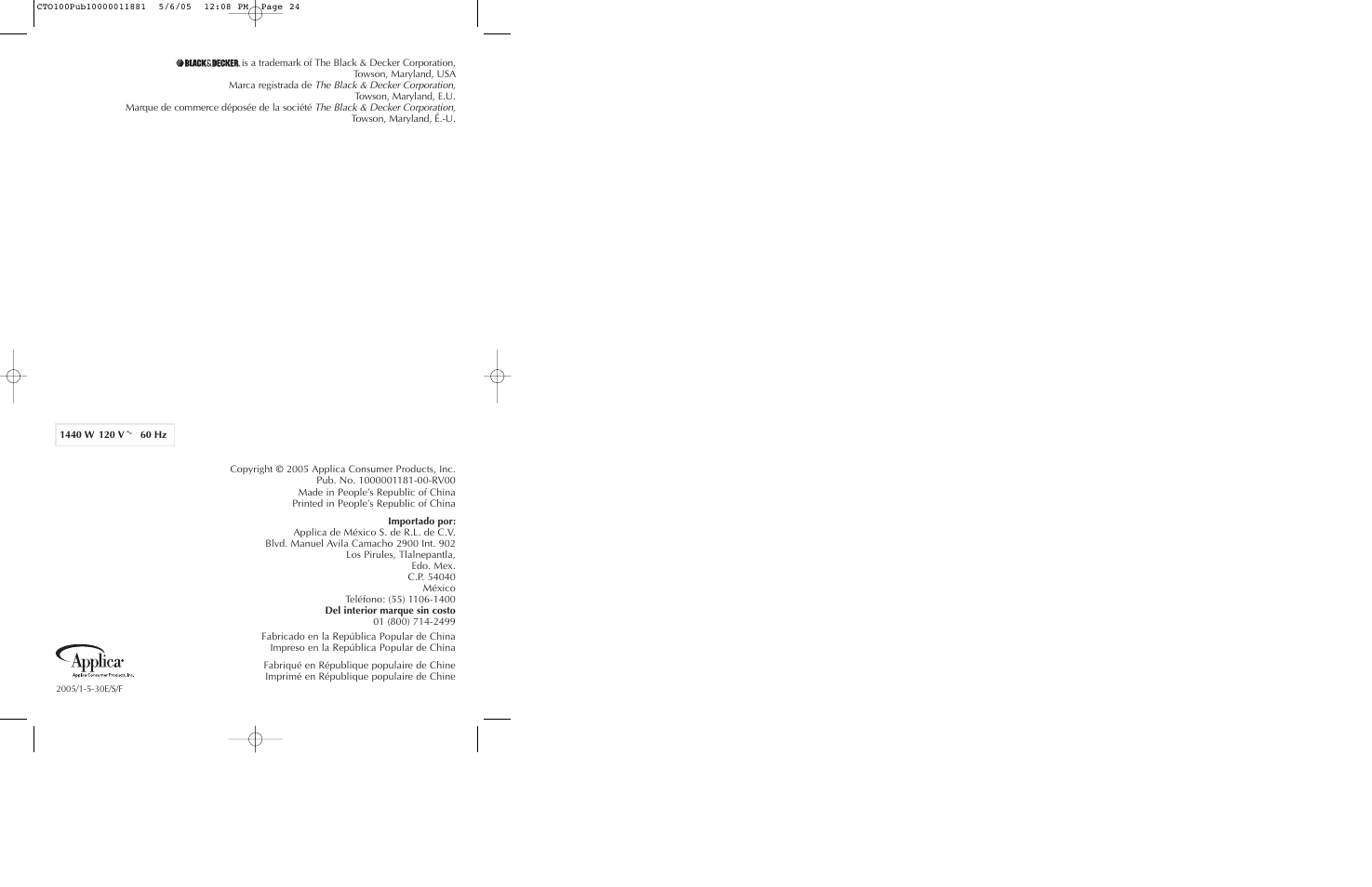 Black & Decker CTO100 Series User Manual | Page 13 / 13