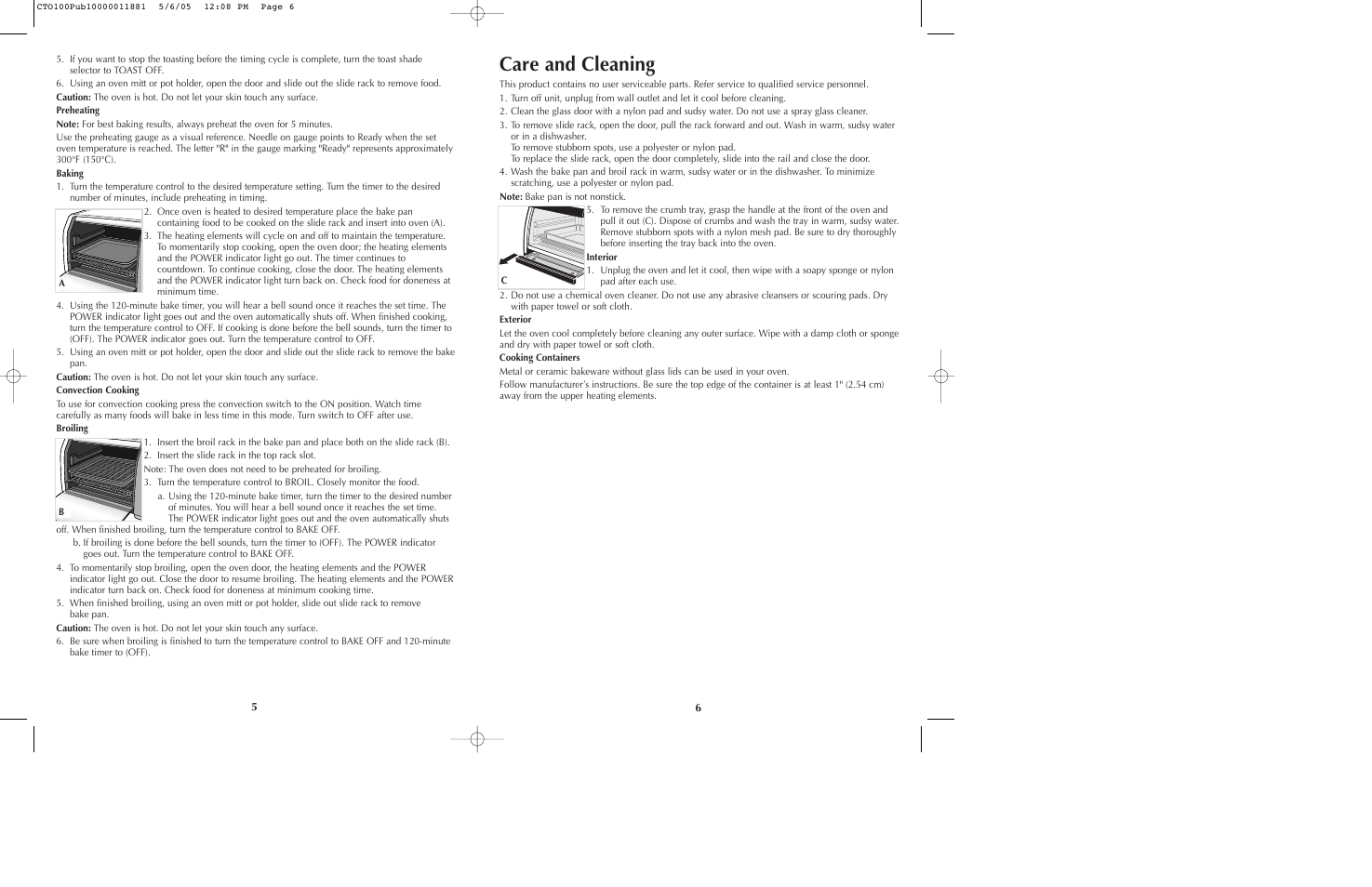 Care and cleaning | Black & Decker CTO100 Series User Manual | Page 4 / 13
