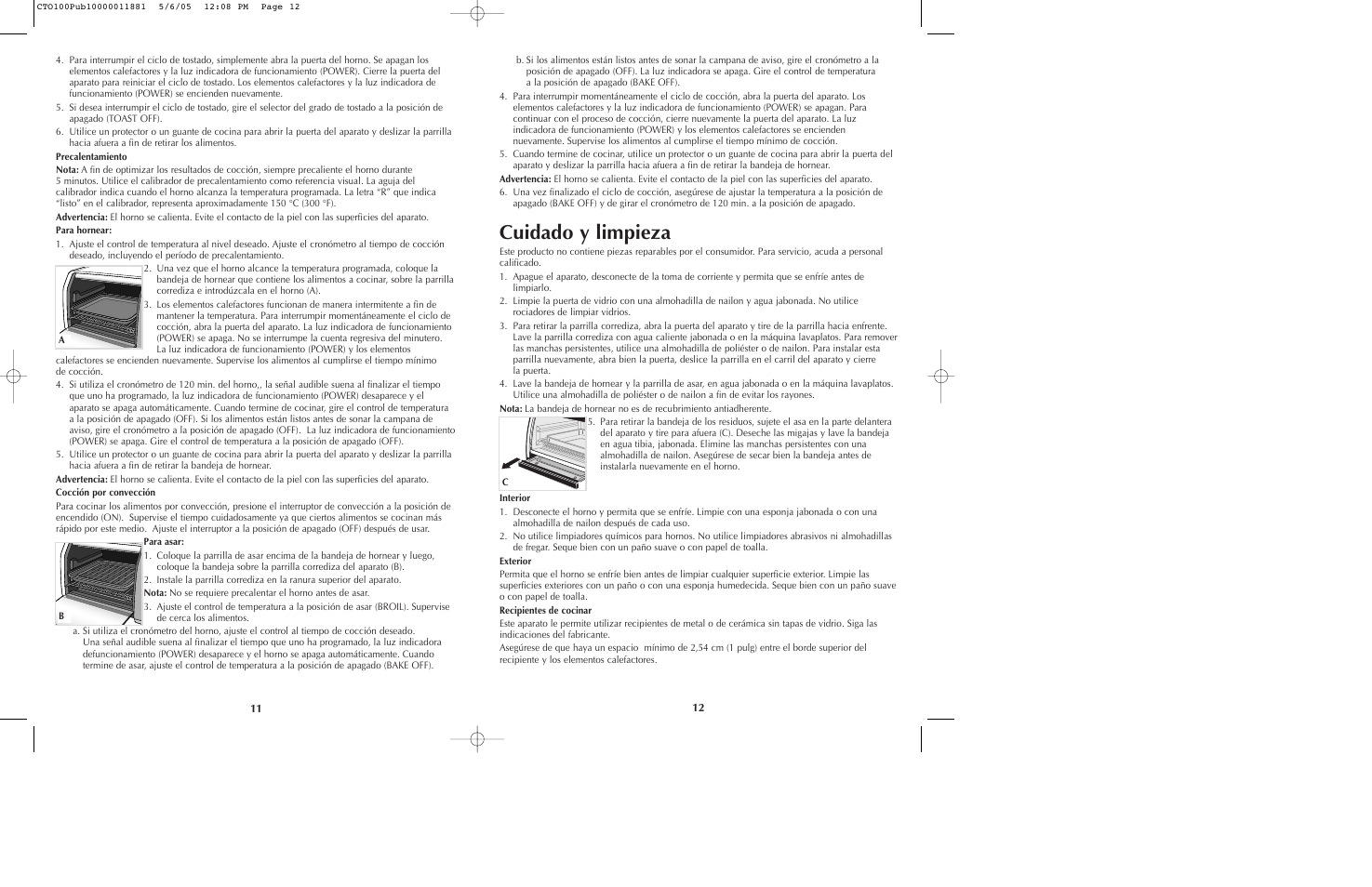 Cuidado y limpieza | Black & Decker CTO100 Series User Manual | Page 7 / 13