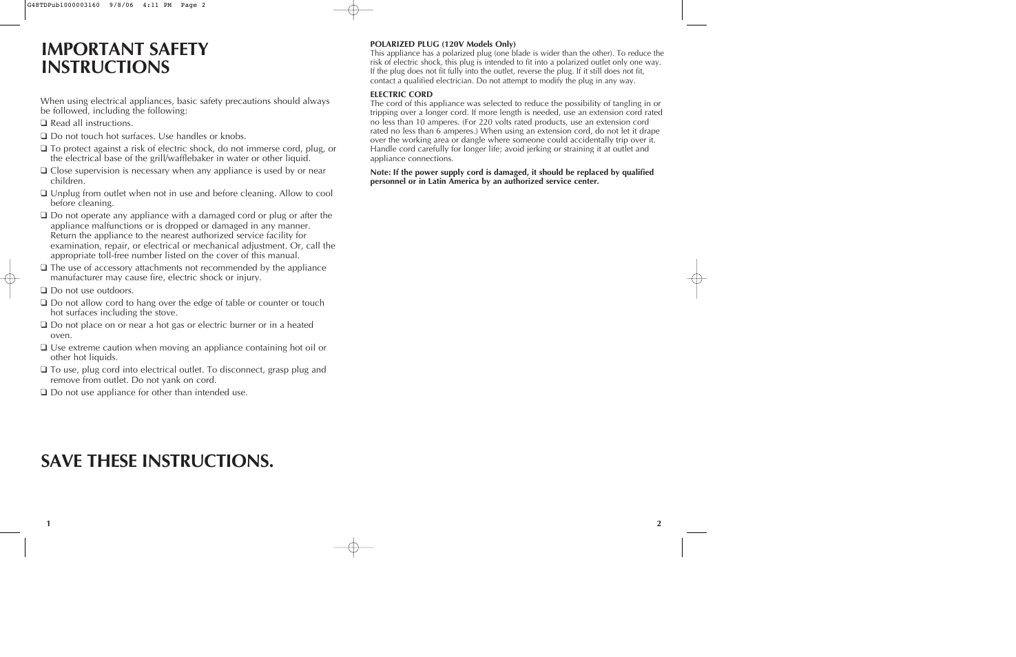 Important safety instructions, Save these instructions | Black & Decker G48TD User Manual | Page 2 / 15