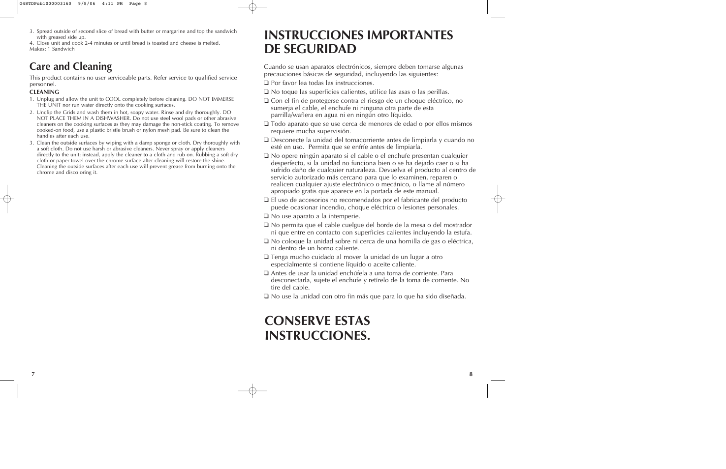 Care and cleaning | Black & Decker G48TD User Manual | Page 5 / 15