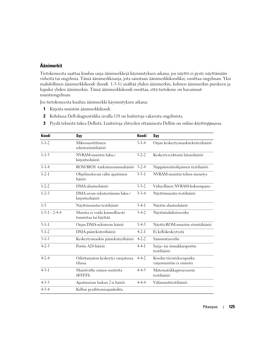 Äänimerkit, Ohdasta äänimerkit sivulla 125. t | Dell OptiPlex 320 User Manual | Page 125 / 356