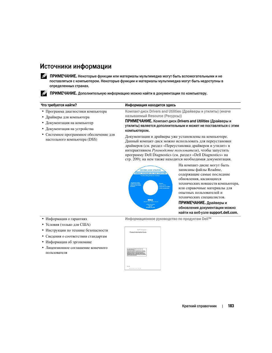 Источники информации | Dell OptiPlex 320 User Manual | Page 183 / 356