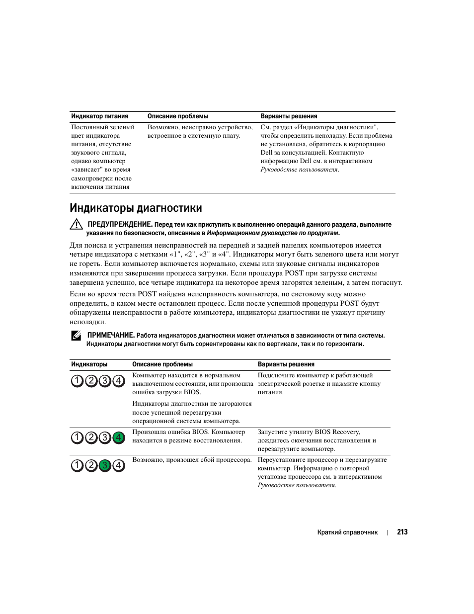 Индикаторы диагностики | Dell OptiPlex 320 User Manual | Page 213 / 356