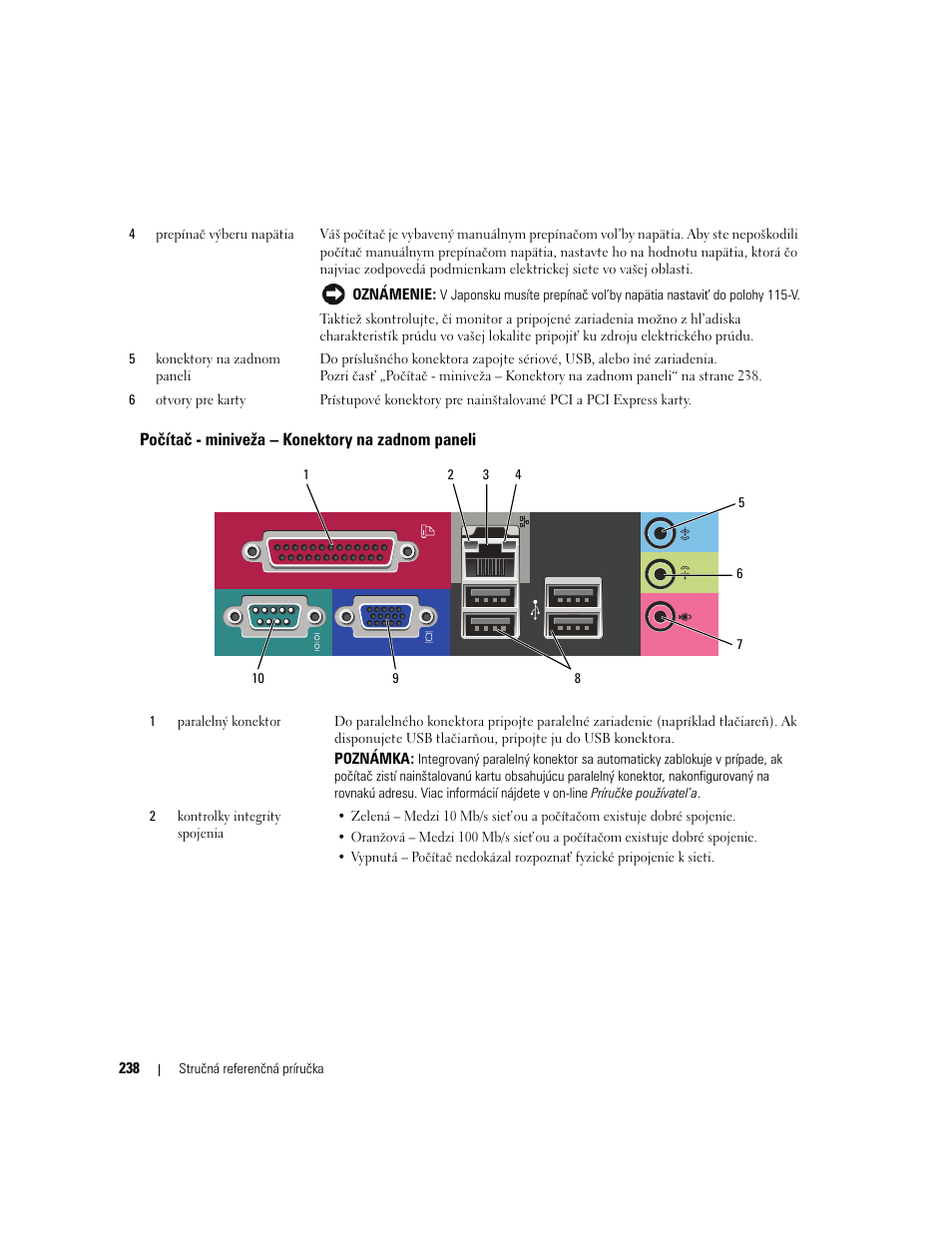 Počítač - miniveža - konektory na zadnom paneli, Počítač - miniveža – konektory na zadnom paneli | Dell OptiPlex 320 User Manual | Page 238 / 356