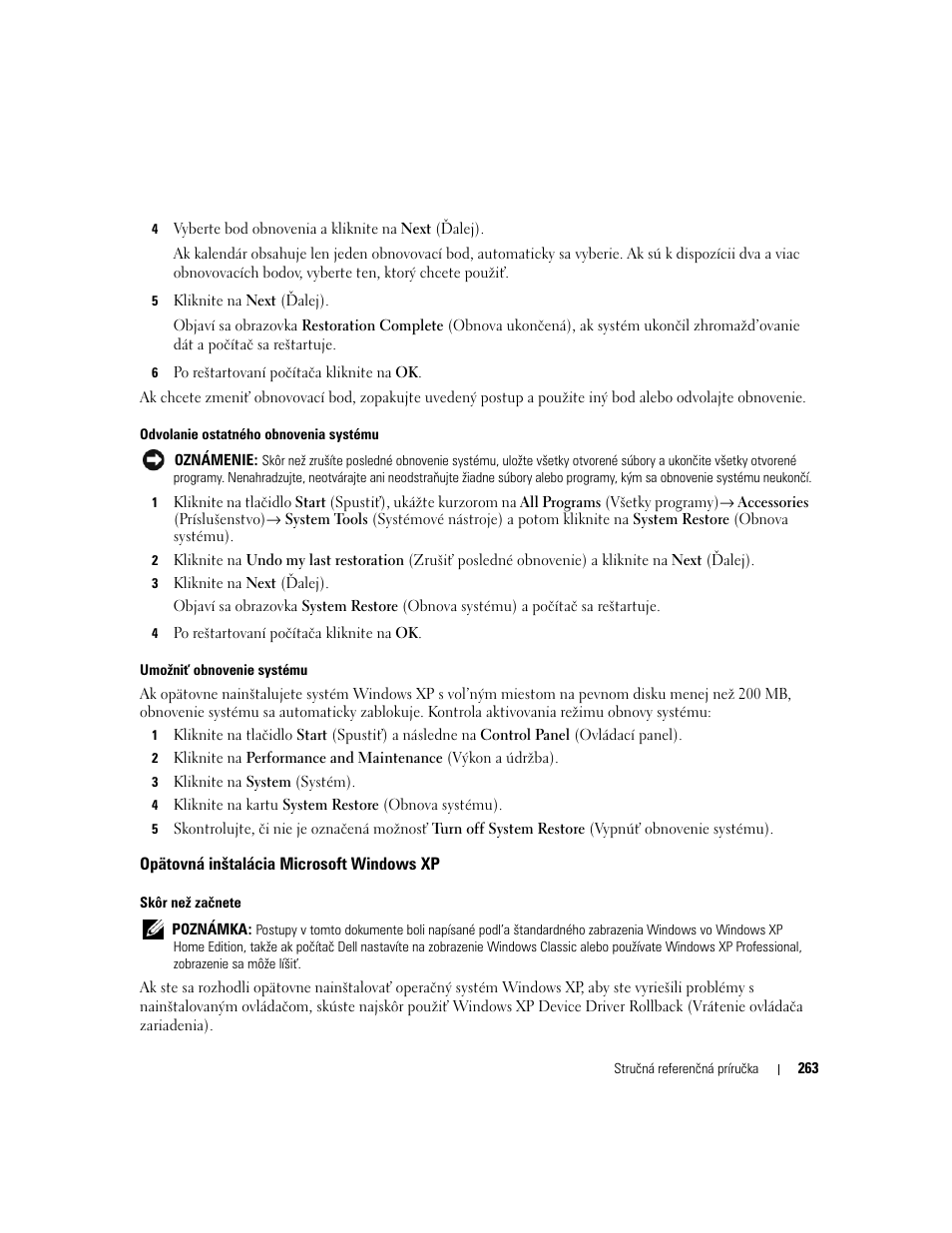 Opätovná inštalácia microsoft windows xp | Dell OptiPlex 320 User Manual | Page 263 / 356