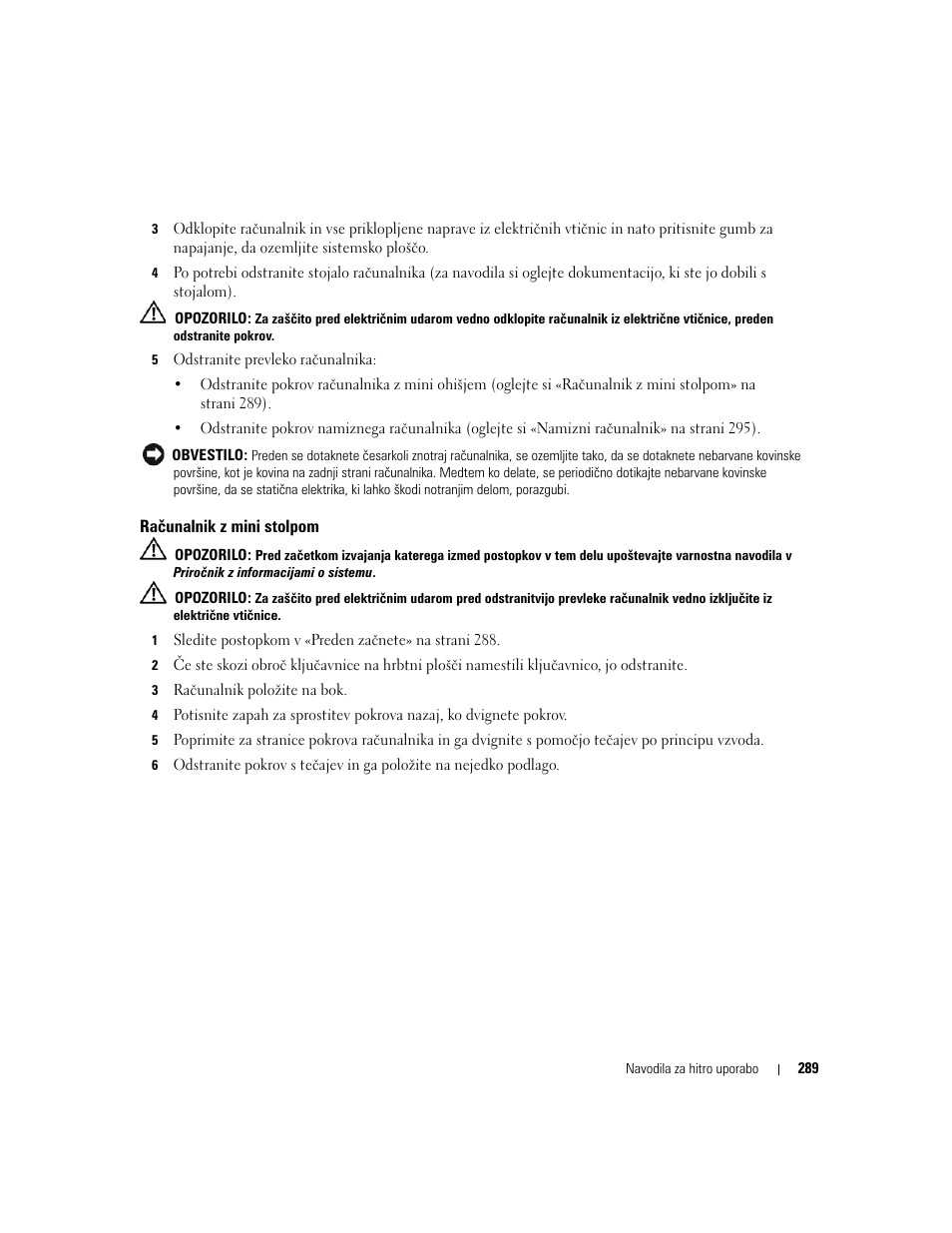 Računalnik z mini stolpom | Dell OptiPlex 320 User Manual | Page 289 / 356