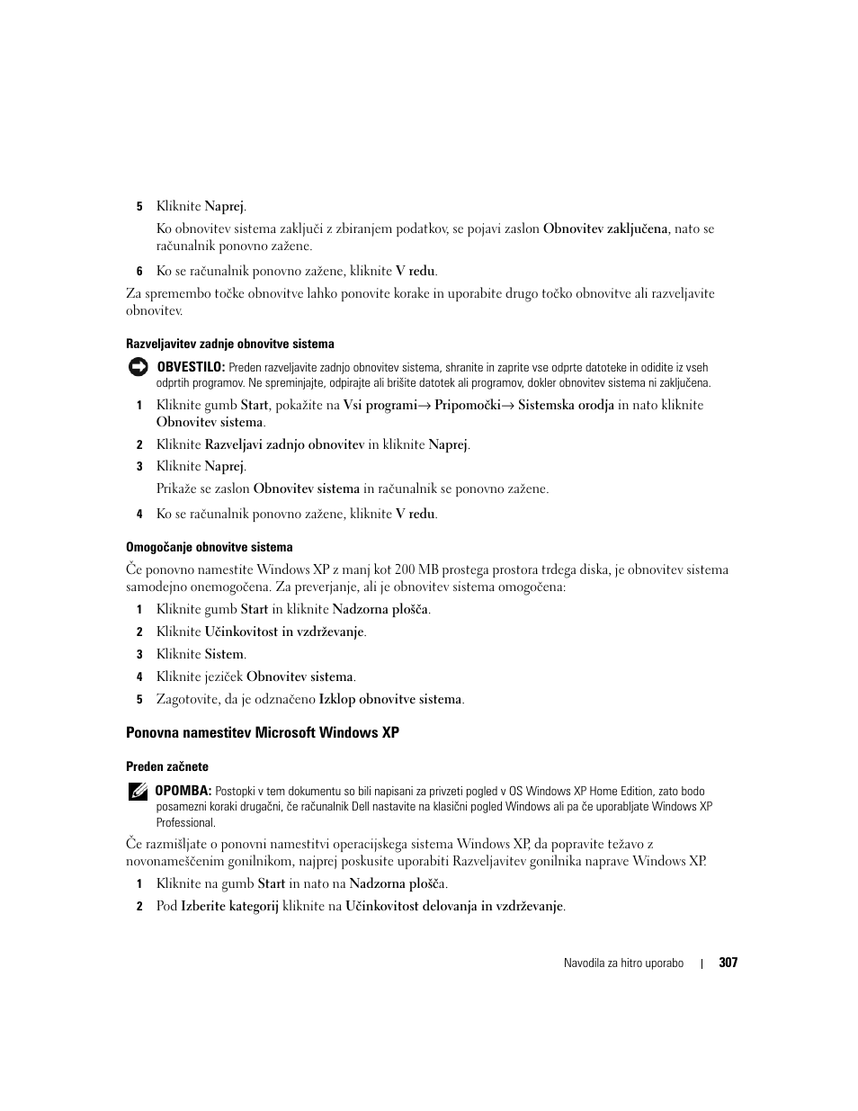 Ponovna namestitev microsoft windows xp | Dell OptiPlex 320 User Manual | Page 307 / 356