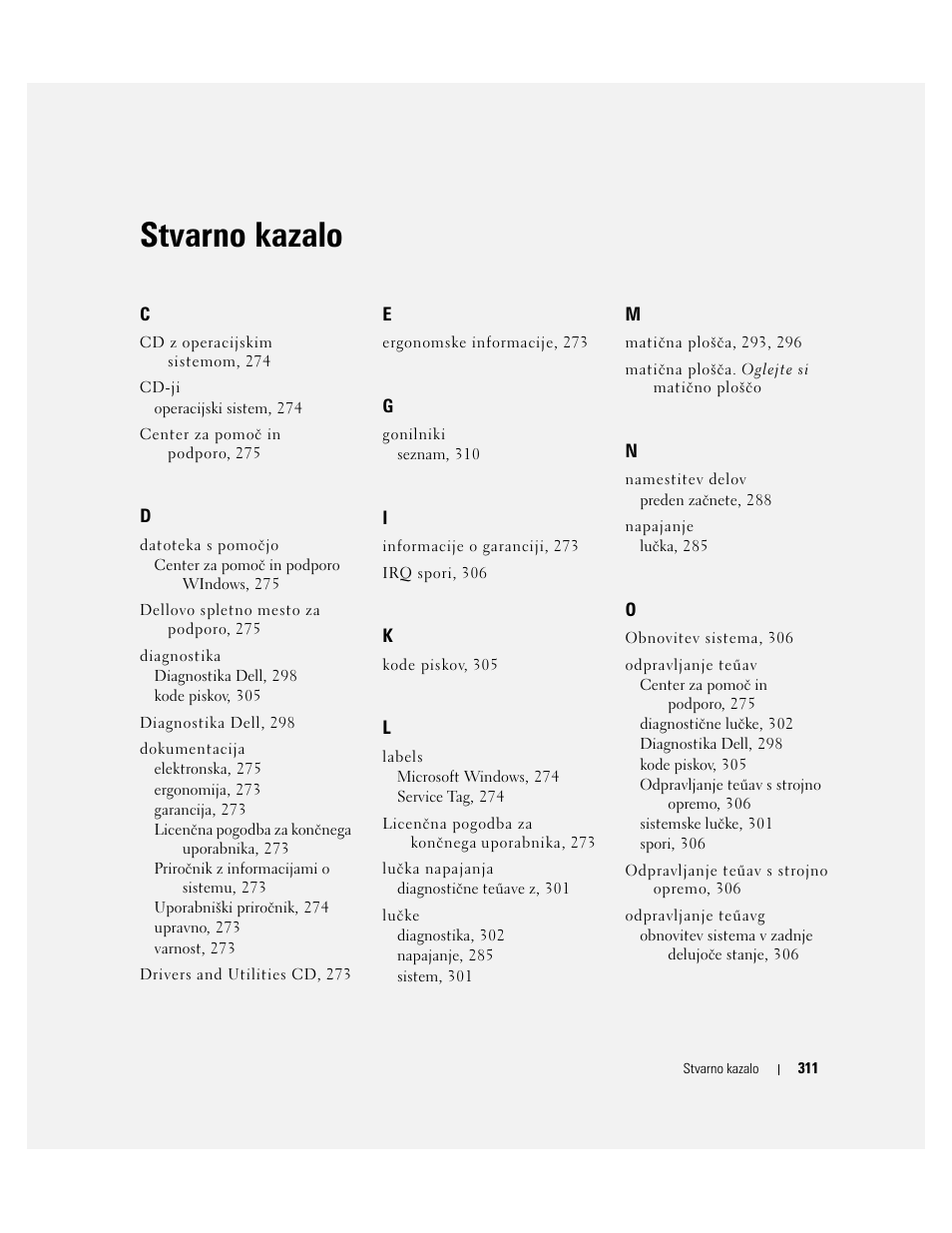 Stvarno kazalo | Dell OptiPlex 320 User Manual | Page 311 / 356