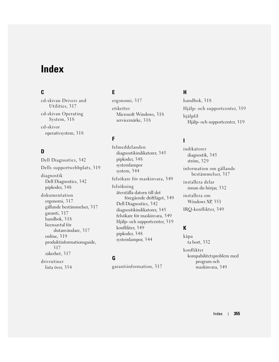 Index | Dell OptiPlex 320 User Manual | Page 355 / 356