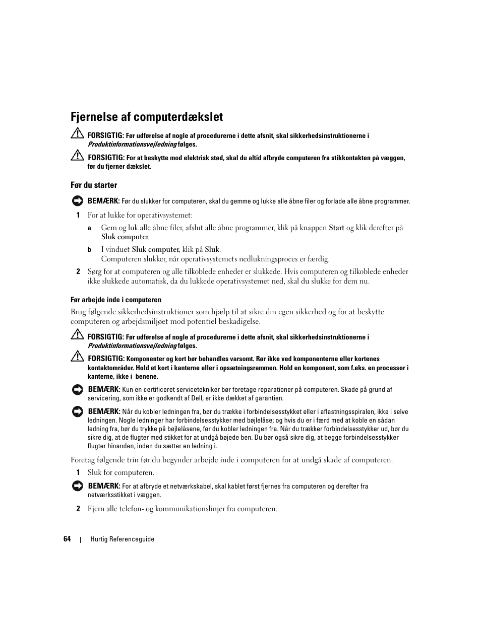 Fjernelse af computerdækslet, Før du starter | Dell OptiPlex 320 User Manual | Page 64 / 356