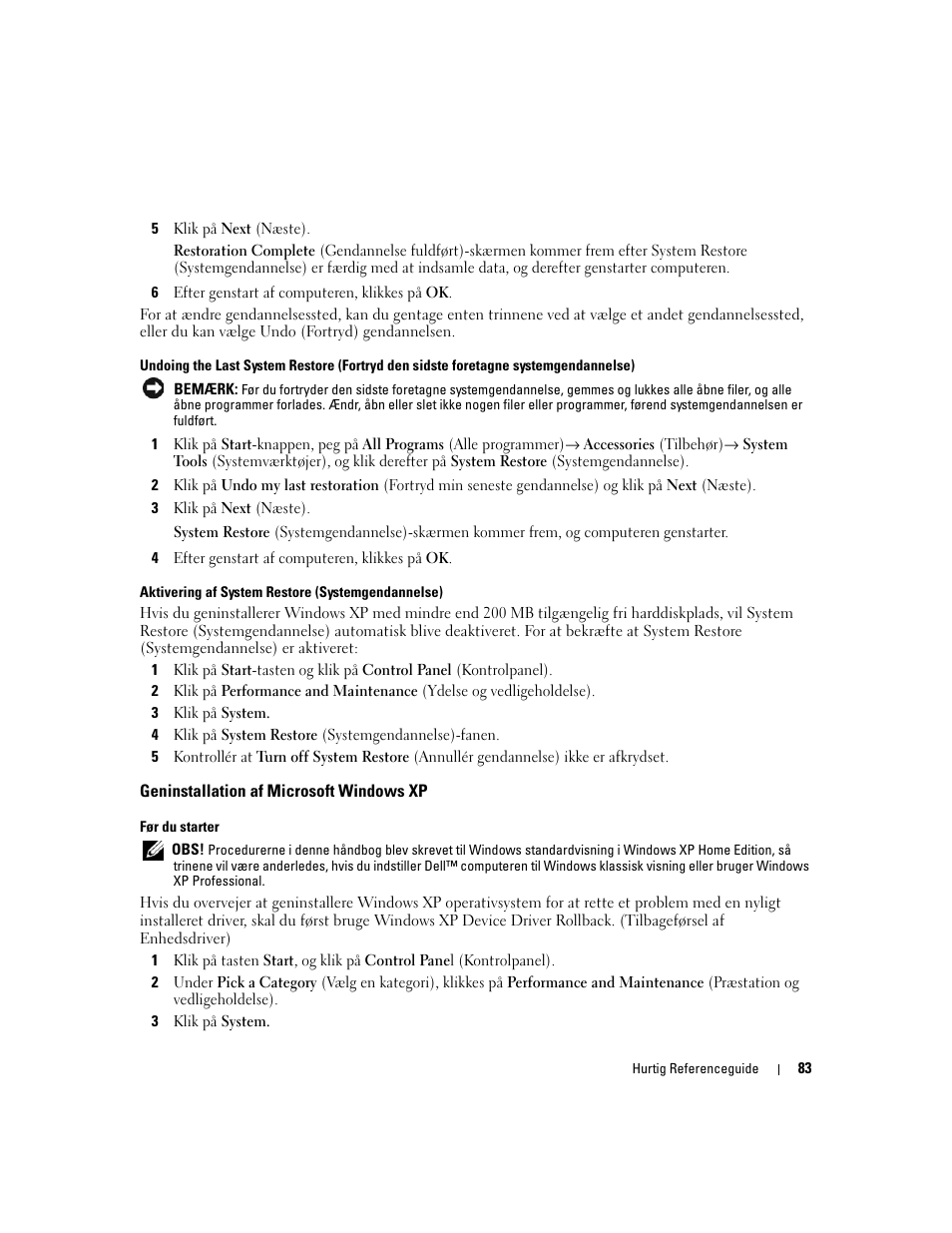 Geninstallation af microsoft windows xp | Dell OptiPlex 320 User Manual | Page 83 / 356