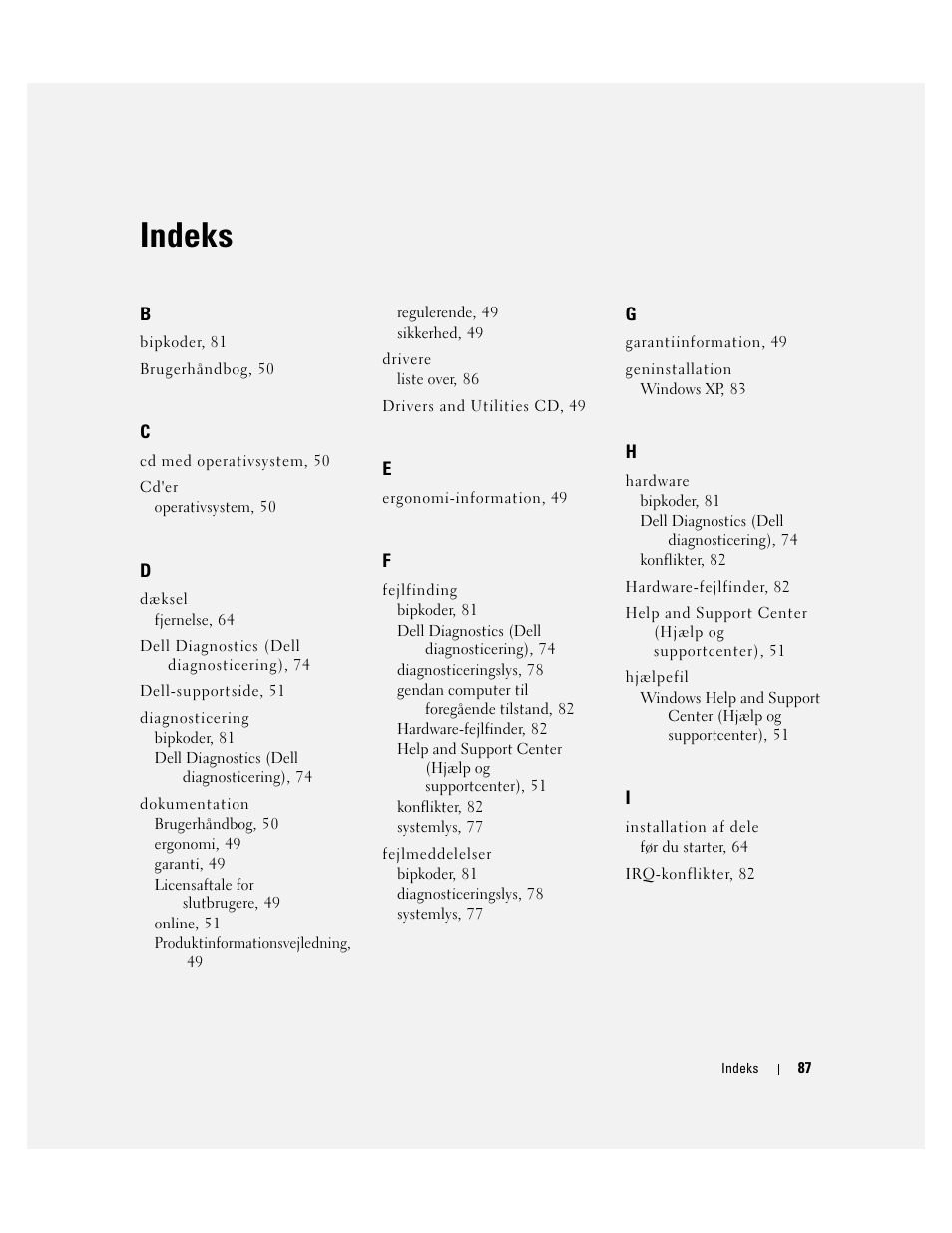 Indeks | Dell OptiPlex 320 User Manual | Page 87 / 356