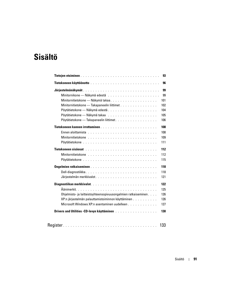 Sisältö, Register | Dell OptiPlex 320 User Manual | Page 91 / 356