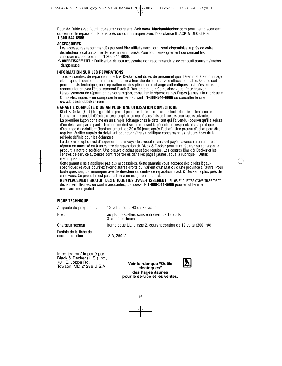 Black & Decker V-2 MILLION POWER SERIES VEC157BD User Manual | Page 17 / 26
