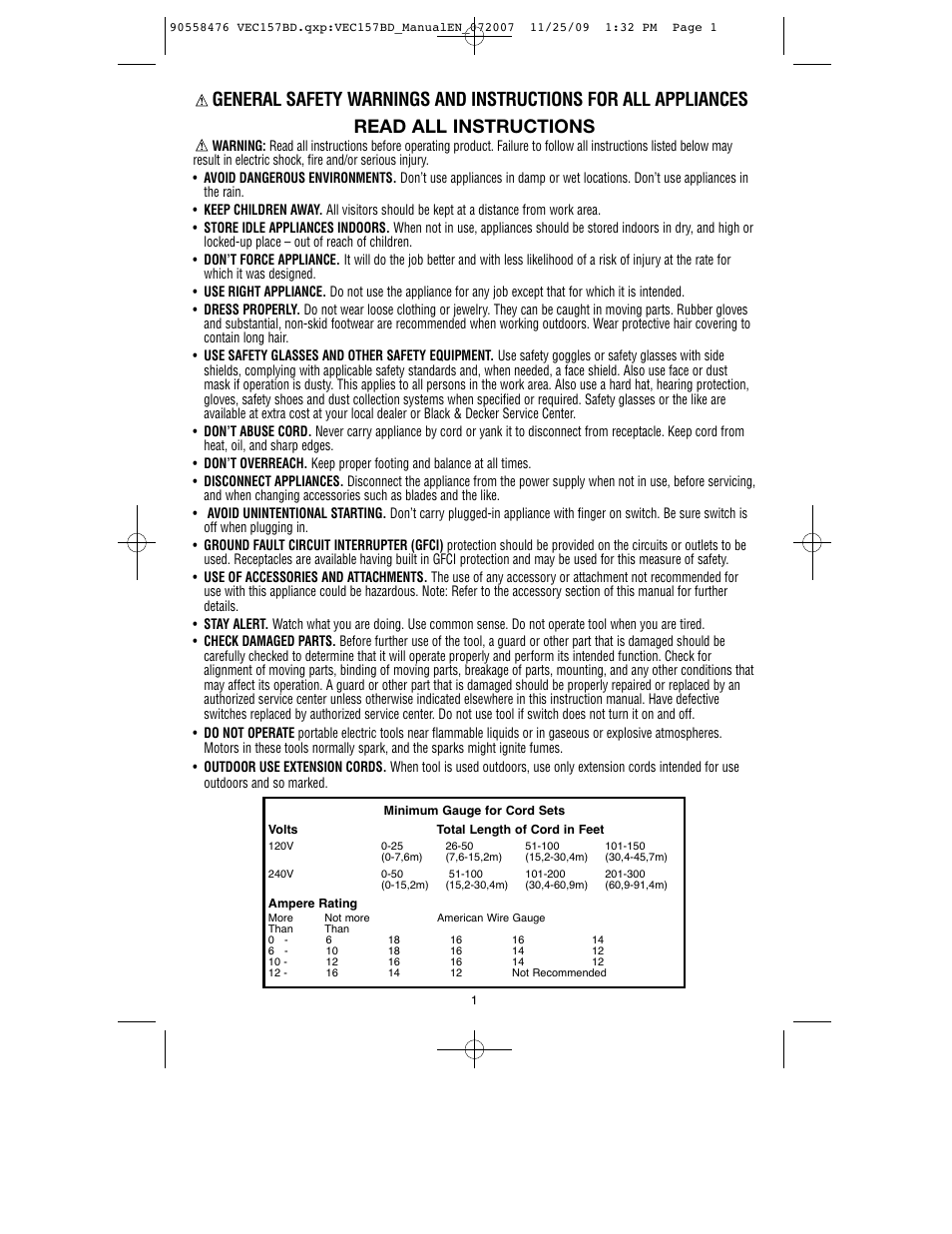 Black & Decker V-2 MILLION POWER SERIES VEC157BD User Manual | Page 2 / 26