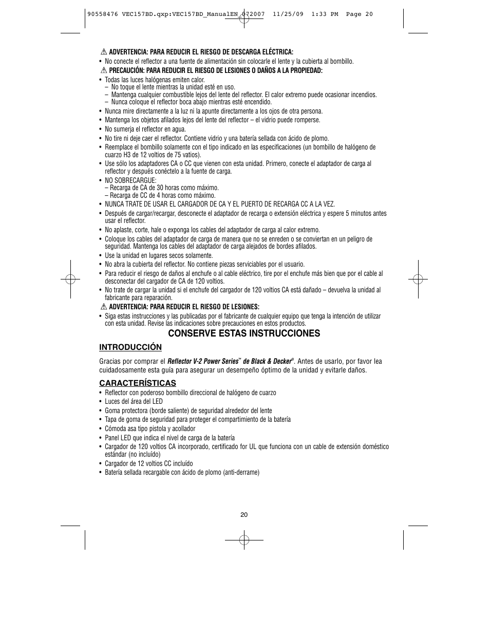 Conserve estas instrucciones | Black & Decker V-2 MILLION POWER SERIES VEC157BD User Manual | Page 21 / 26