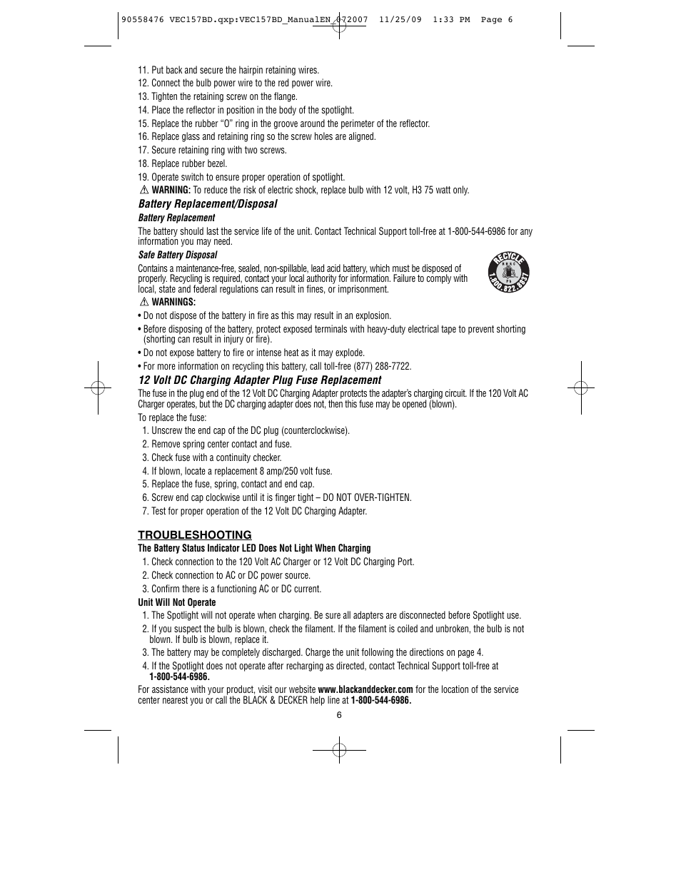 Black & Decker V-2 MILLION POWER SERIES VEC157BD User Manual | Page 7 / 26