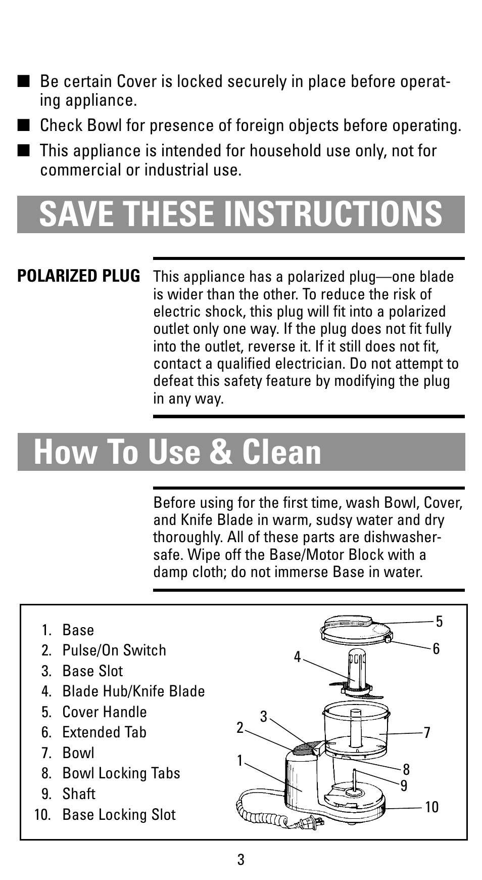 Use & clean, Save these instructions, How to use & clean | Black & Decker HC2000 User Manual | Page 3 / 6