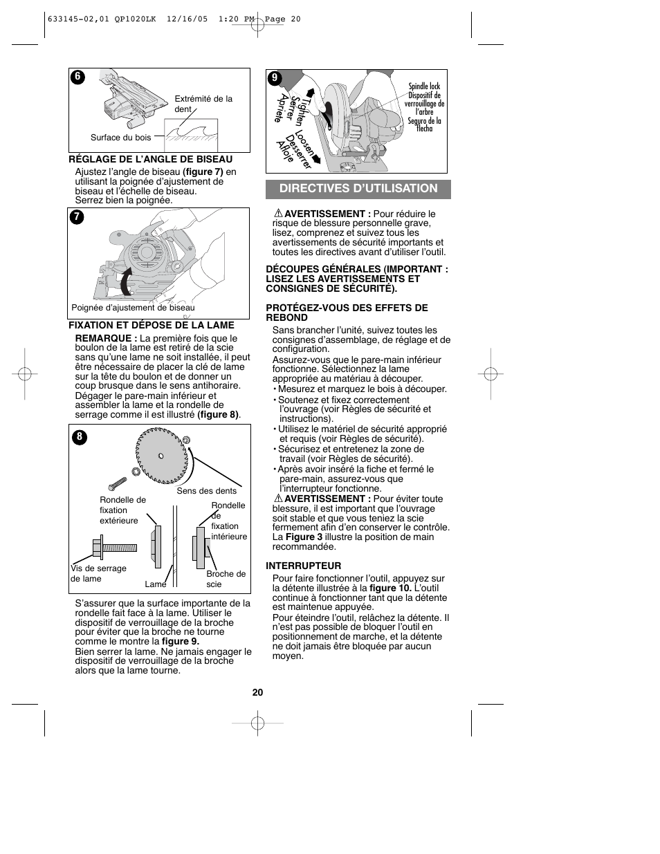 Directives d’utilisation | Black & Decker QP1020LK User Manual | Page 20 / 38