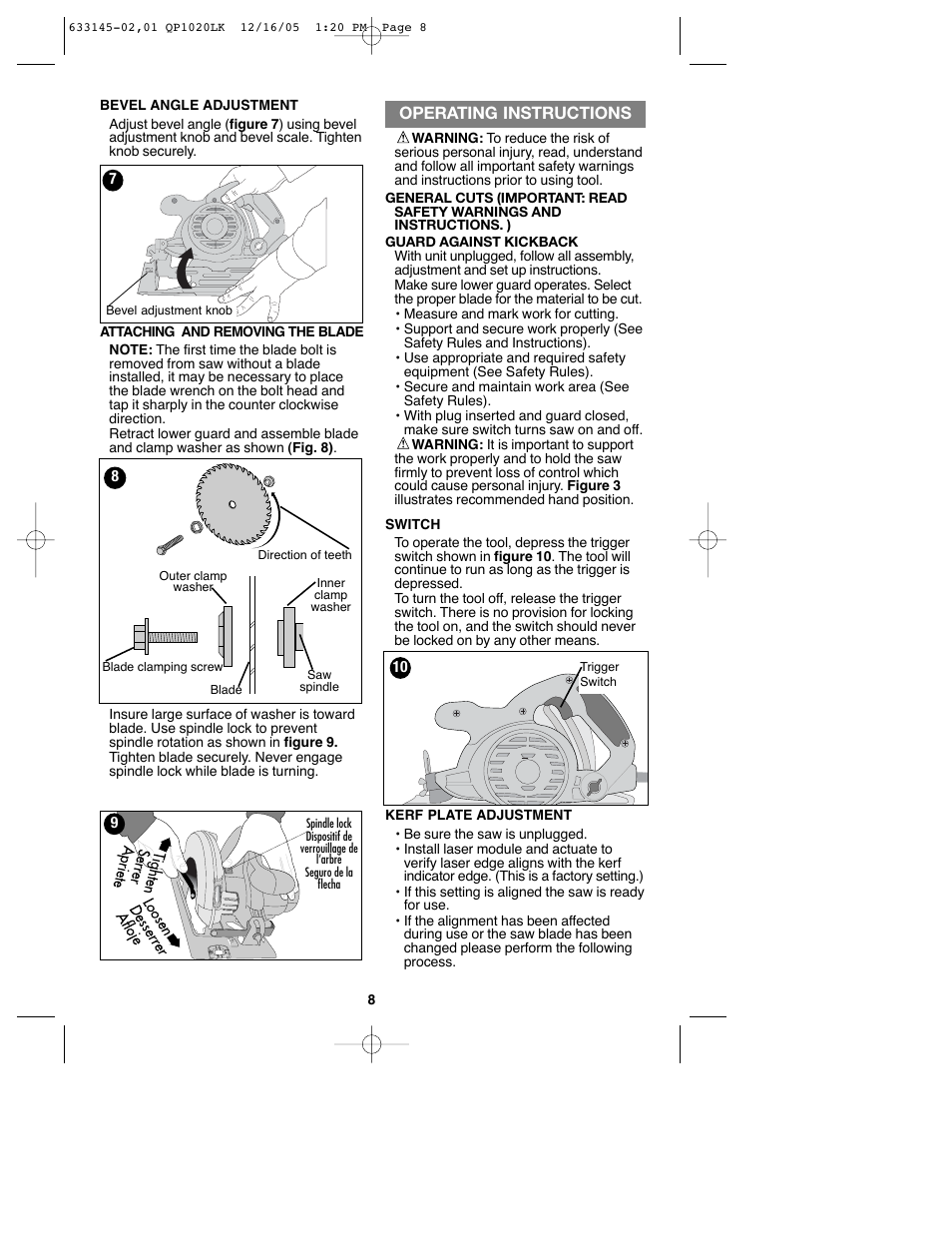 Operating instructions | Black & Decker QP1020LK User Manual | Page 8 / 38