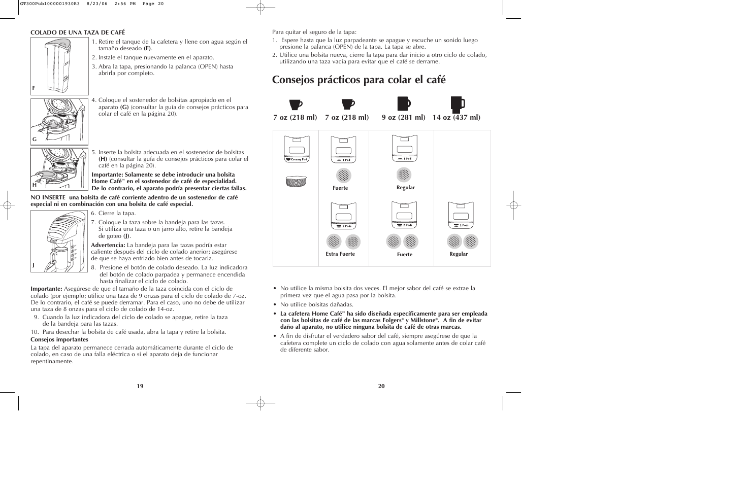 Consejos prácticos para colar el café, 7 oz (218 ml) | Black & Decker GT305. GT320 User Manual | Page 11 / 23